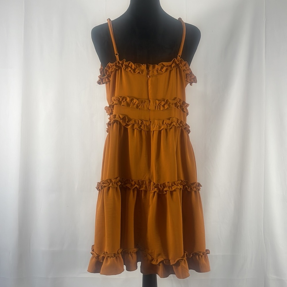 Ruffled Orange,brown dress, zipper back, adjustable spaghetti straps, Large - Picture 3 of 9